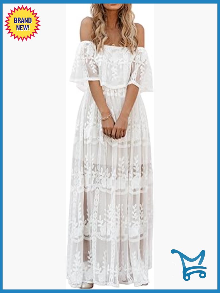 Off Shoulder Floral Lace Maxi Dress Wedding Bridesmaid Maternity Photoshoot